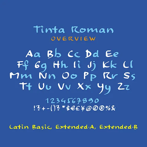 TintaRoman , TintaDropCaps Mono, FamilyTree Spill črkovne vrste