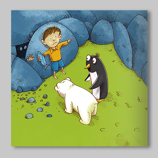 Ilustracije v slikanici Pi, zadnji polarni medvedek