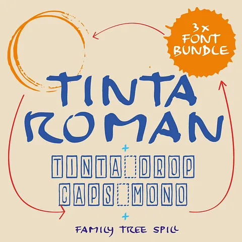 TintaRoman , TintaDropCaps Mono, FamilyTree Spill črkovne vrste