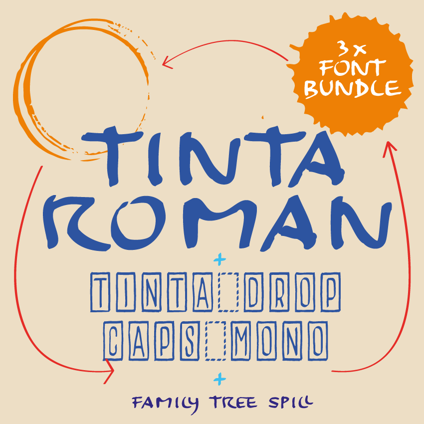 TintaRoman , TintaDropCaps Mono, FamilyTree Spill črkovne vrste